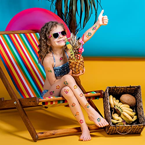 240 Pcs Hibiscus Glitter Tattoos Flower Glitter Temporary Tattoos Hawaiian Face Tattoos Sticker Tropical Face Tattoos Summer Tattoos For Hawaiian Themed Party Body Face Women Men Kids #TOP3