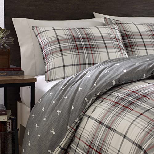 Image of Eddie Bauer - King Duvet Cover Set, 100% Soft & Smooth Reversible Cotton Percale Bedding, 3 Piece Plaid Bed Set with Matching Pillowcases (Alder Plaid Grey /Red)