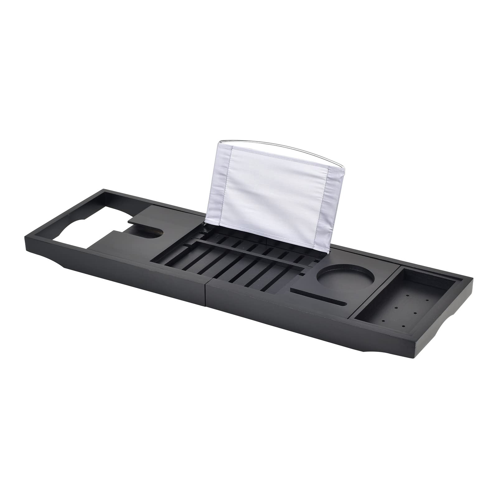 ZYFAB Lujo Bandeja Caddy para bañera,Expandible Bambú Bandeja para bañera Madera Bandeja para baño Estante para bañera con Estantería Estante para Bandeja de jabón,Negro