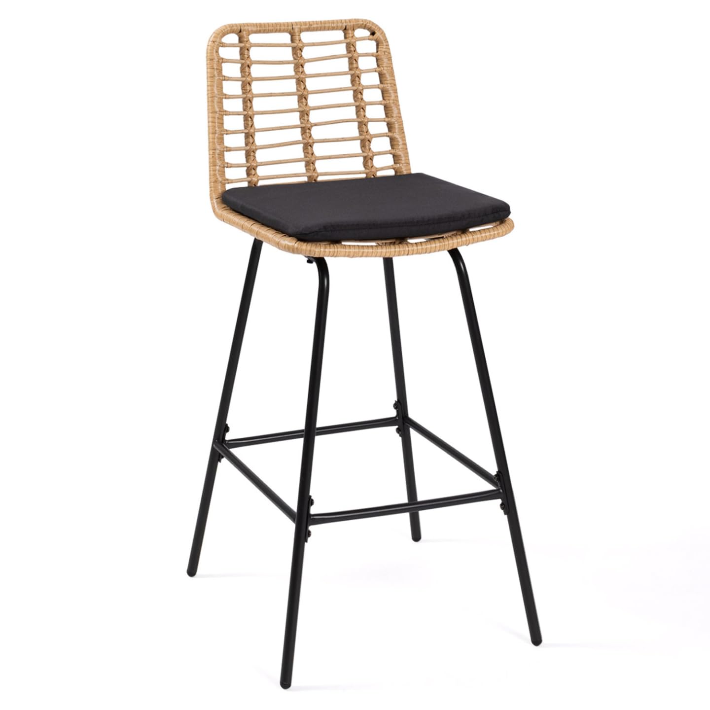 IDMarket - Lot de 2 tabourets de Bar Summer Effet rotin Pied métal Noir