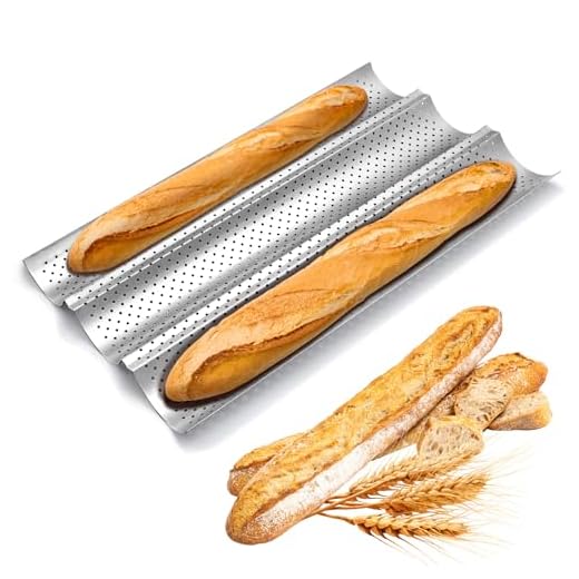 KIAADSY Baguette Bread Pan，Baguette Pan for Baking Non-Stick 3-Slot Perforated, Perforated Cooking French Bread Baking Pan,15"x9.5"(Silver)