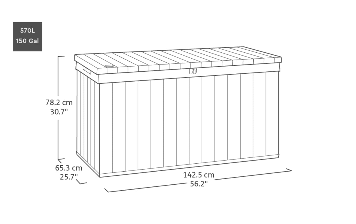 Keter Darwin Boîte de rangement - 570L - 142,5x65,5x78,2cm - Gris