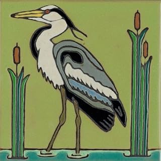 Pacific Blue Tile, Original Hand Painted Ceramic Art Tile, 6 x 6 inch - Great Blue Heron