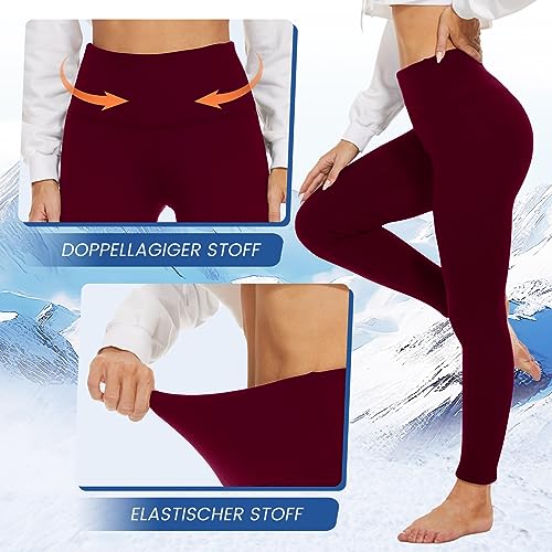 HIPOWER HIPOWER Thermo Leggings Gefüttert Damen Winter Verdickte Thermoleggins Warm Plüsch Fleece Leggins High Waist Blickdicht Thermostrumpfhose für Outdoor Freizeit（Weinrot,S - Produktansicht 3 | TV | Video | Foto