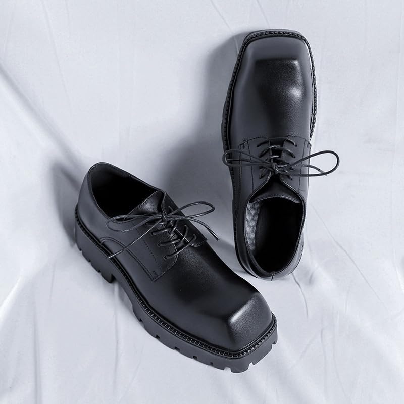 Men's Oxford Shoes, Classic Leather Platform Square Toe Derby Shoes, lace-up Slip-on, Lug Sole, Non-Slip and wear-Resistant, Suitable for Office, Business, Leisure4