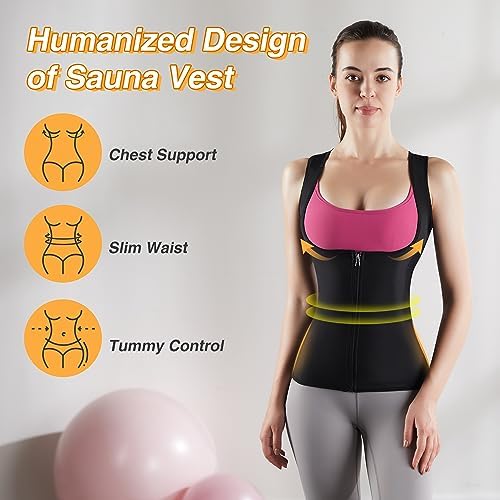 Hooxum Sauna Suit Sweat Vest for Women Weight Loss Waist Trainer Vest Workout Body Shaper Corset With Zipper 4