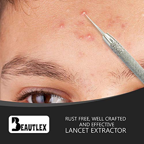 Lancet For Facial Milia Remover And Whitehead Extractor. Double Ended Angled Circle Loop & Sharp Needle Pimple Popper Tool. Dermatologists Recommended Design And Comes With Synthetic Leather Storage #TOP3