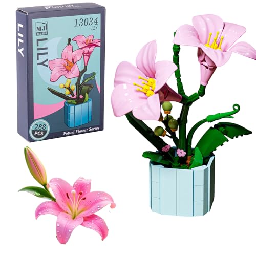 JOOZLEWELT Lilie 288 pcs Sukkulenten Bonsai Baustein Set Pflanzen Klemmbausteine Blumen Blumen Bausteine Mädchen Mini Flowers Botanische Deko Room Decor Heimdekoration