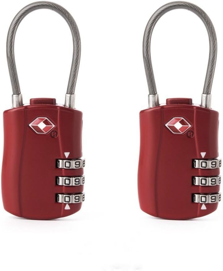 Master Lock, NMKJ TSA Approved Combination Lock Luggage Locks, Cabinets Lock Cable Luggage Lock Gym Locker Lock Suitcase Lock Filing Lock Toolbox Lock, Luggage Travel Lock, Light and Durable- Red x 2