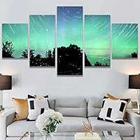 SIGNWIN 5 Panel Canvas Wall Art Aerial Astronomy & Space Dramatic Global Green Photography Realism Stars Ultra for Home Decorations Ready to Hang - 60