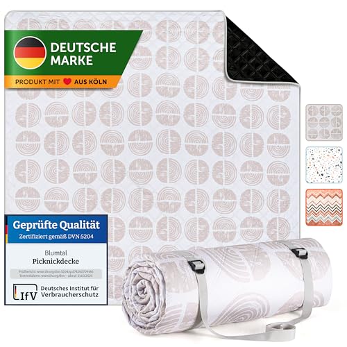 Blumtal Premium Picknickdecke wasserabweisend 200x200 cm Boho & TERRAZZO Design - waschbare Stranddecke sandfrei + weiche Zwischenfüllung - Outdoor Decke aus Oxford-Gewebe - Camping Decke bunt Boho