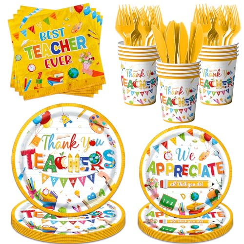 125 Pcs Teacher Appreciation Party Supplies Thank You Party Plates and Napkin Tableware Set Best Teacher Ever Dinnerware Table Decorations for Doctor Graduation Day 2025 Graduation Party Favors
