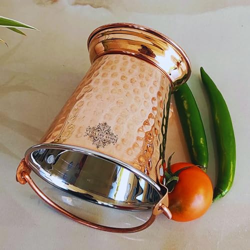 Image of Indian Art Villa Steel Copper Hammered Design Bucket, Serveware & Tableware for Home, Hotel & Restaurants, Volume-300 ML
