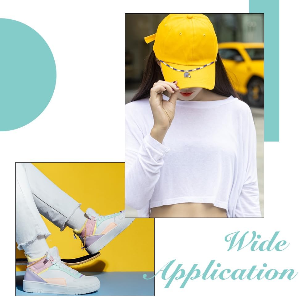 SUPERFINDINGS 14Pcs 14 Styles Trucker Hat Brim Chains Bead Baseball Caps Chains Hat Bill Decoration Charms Mesh Baseball Cap Charms Accessories for Caps Trucker Hats Decor, 27-28cm - Image 6