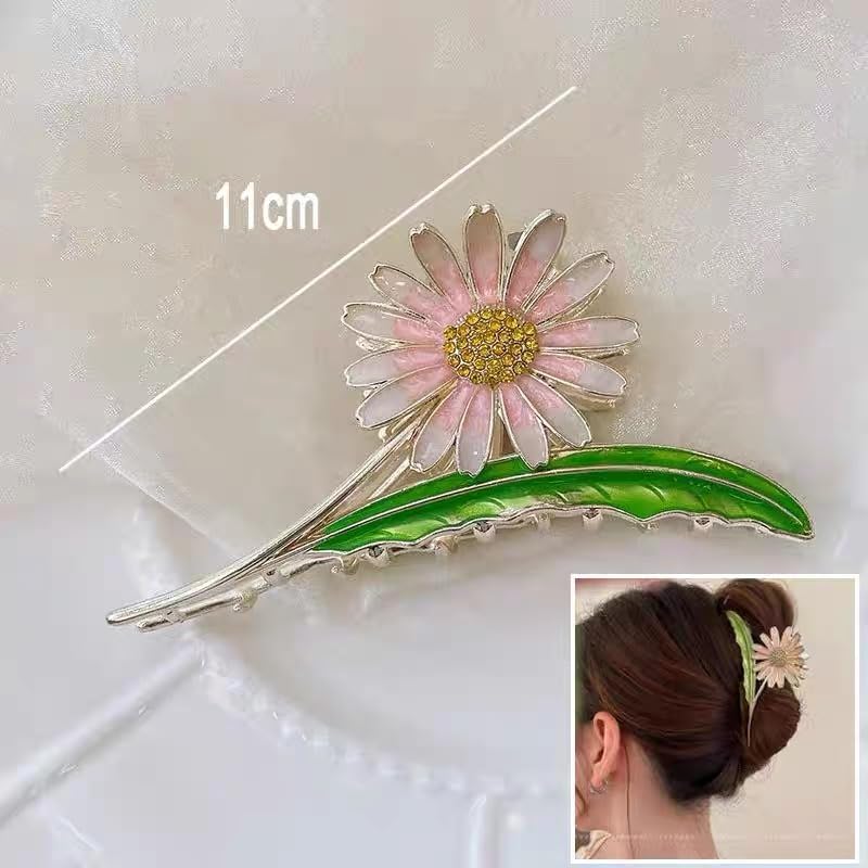Image of Diversa Rhinestone Golden Claw Clip, Embellished Korean Clutcher, Non- Slip Metal Claw Clip for Girls, Fancy Clutcher for Women, Pack of 1 (SUN FLOWER)