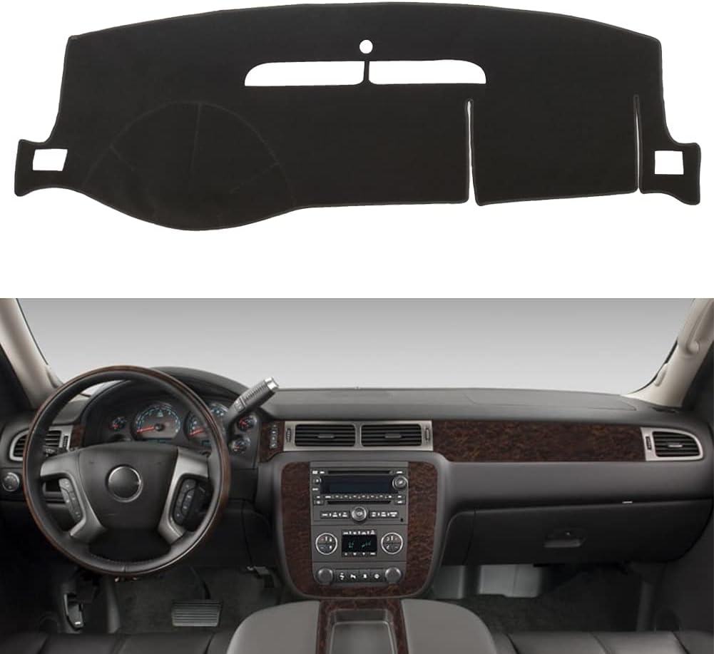 HanLanKa Car Dash Cover for Chevy Chevrolet Suburban/Tahoe 2007-2014,Chevrolet Avalanche Silverado 1500 LTZ 2007-2013,GMC Yukon All Models 2007 2008 2009 2010 2011 2012 2013 2014 (Black)