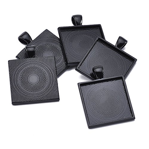 40pcs Black Color Square Pendant Tray Square Pendant Blanks Cameo Bezel Cabochon Settings - 1