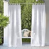 RYB HOME Sheer Outdoor Curtains Patio, Linen Like White Sheers for Lawn Corridor Pavilion Terrace Wedding Garden, Easy to Dry for Outdoor Deck, Free 2 Tiebacks, White, W 54 x L 108, 1 Pair