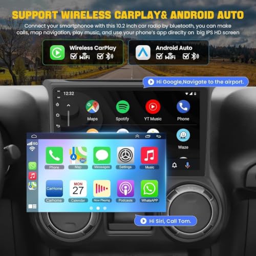 Image of (8Core + 64GB) 10.1 Inch QLED Touch Screen Car Radio for Jeep Wrangler 2015 2016 2017 with Carplay and Android Auto,Android 13 Jeep Wrangler Stereo Support Bluetooth,WiFi,GPS,FM Radio,Backup Camera