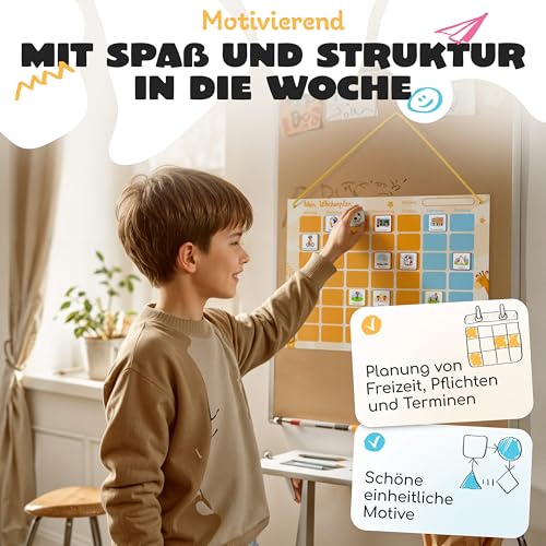 Kinderparadies Online Magnetischer Wochenplaner - Routine Planer Kinder mit 188 farbigen Magneten - Aufgabenplaner Kinder für Termine, Pflichten & Freizeit – Lernspiel zur Organisation der Woche