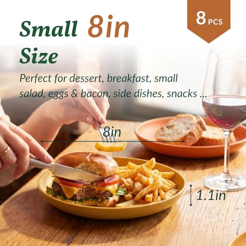 Image of Homienly Deep Dessert Plates Unbreakable Wheat Straw Dinner Plates 8 PCS Microwave & Dishwasher Safe Plates Sets for Kitchen, Camping, Reusable Plastic Plates for Kids, Appetizer (Colorful, 8 inch)