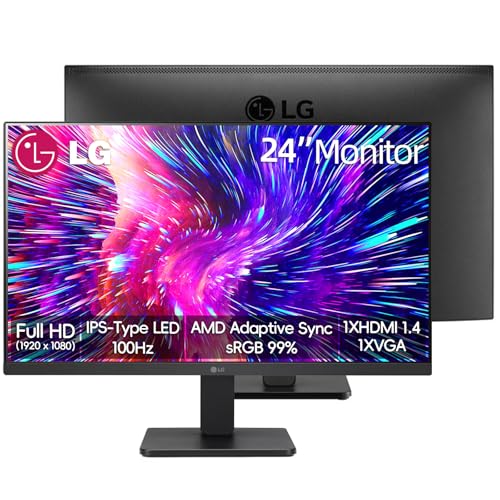 Image of LG 24 inch FHD IPS 100Hz Monitor, AMD FreeSync, 99% sRGB, Black Stabilizer & Flicker Safe, Anti-Glare, 3-Side Borderless Display, OnScreen Control, VESA Mountable, HDMI & VGA, Tilt Adjustable, Black