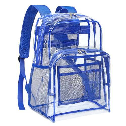 YGR Clear Backpack Heavy Duty PVC Transparent Backpack See Through Large Capacity Multiple Pockets Bookbag for Concert Work Security Travel Festival Blue