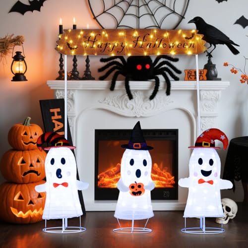 Tangkula Set of 3 Lighted Halloween Decorations Outdoor/Indoor, 3 Pcs