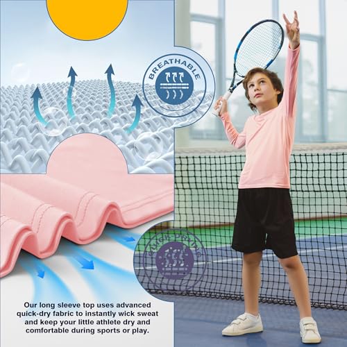 Bamboo Viscose Boys Long Sleeve Shirts Kids Girls Youth Quick Dry Lightweight Breathable Athletic Outdoor T-Shirts Lightpink4