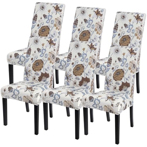 Image of SearchI Printed Dining Room Chair Covers Set of 6, Stretch Kitchen Chair Covers Washable Parsons Chair Slipcover Removable Dining Chair Protectors for Hotel,Ceremony(Big Flower)