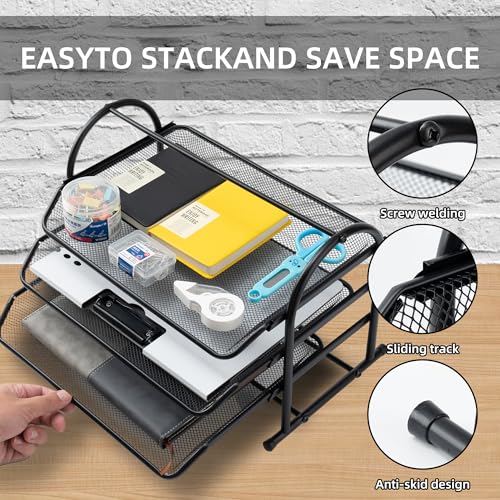3-Tier Black Mesh Desk Organizer for Home Office