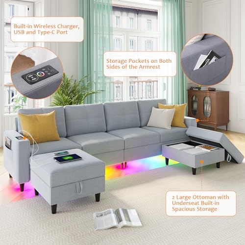 Skktkt Led Sectional Couches For Living Room, Modular Sectional Sofa Set With Storage Ottomans thumb #4