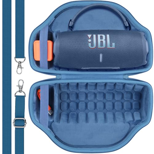 Image of co2CREA Case for JBL Charge 6 Portable Bluetooth Speaker, Blue | High-Density Foam Padding, Reinforced Handle, Detachable Shoulder Strap, Compact Lightweight Design, Dust Protection