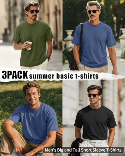 Image of Neer 3 Pack Big and Tall T-Shirts for Men L-7xl Tops | Large Casual Stretch Workout Tees, Short Sleeve Crewneck Oversized Shirts, Classic Summer Outfits, Comfy Basic Loose Clothes