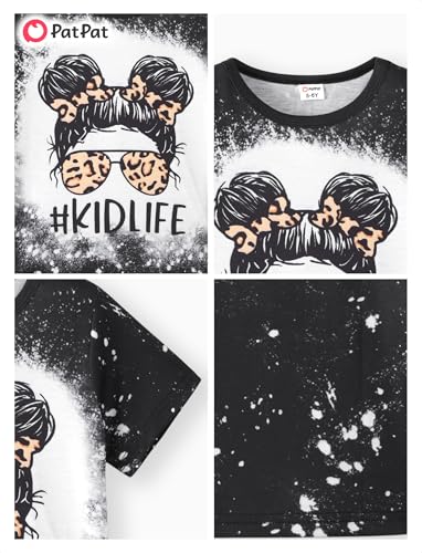 Image of PATPAT Girls Crewneck Short Sleeve Graphic Tees Animal Print Shirts Cute Summer Outfits 5-12 Years