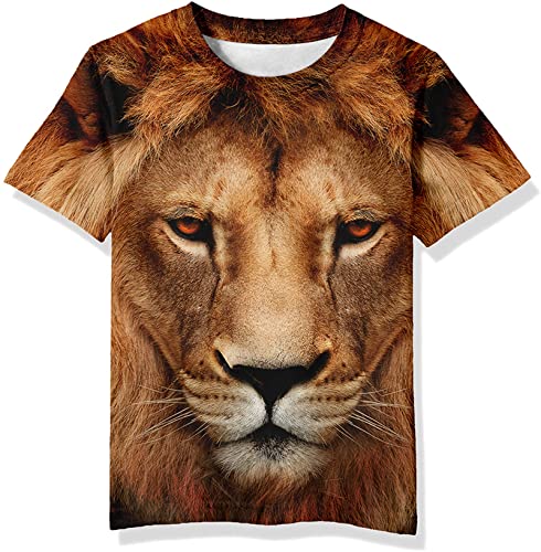 Neemanndy Boys Kids Shirt with Lion 3D Print Wild Animal Face T-Shirts for Boys Girls Size 8-10 Years