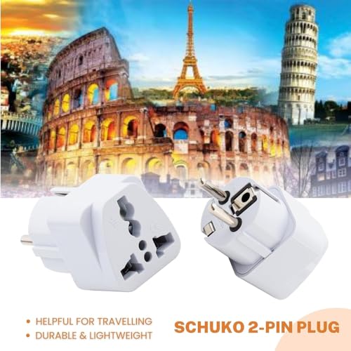 Image of Hi-Plasst Europe Travel Adapter - Type E /F Schuko Plug for Germany, France, Russia, Spain, Italy - Universal EU Adapter for India to Europe (Pack of 2)