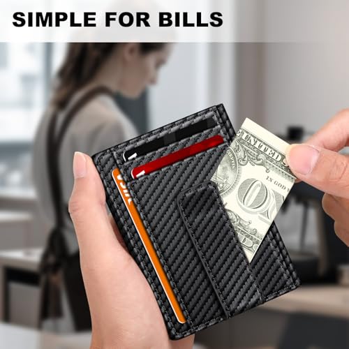 Image of Wallet for Men 14-16 Cards, Men's Leather Wallet, Minimalist Thin Card Holder RFID Blocking Money Clip with Simplified Bill Folder & Magnetic Closure, Gifts for Men, Carbon Fiber