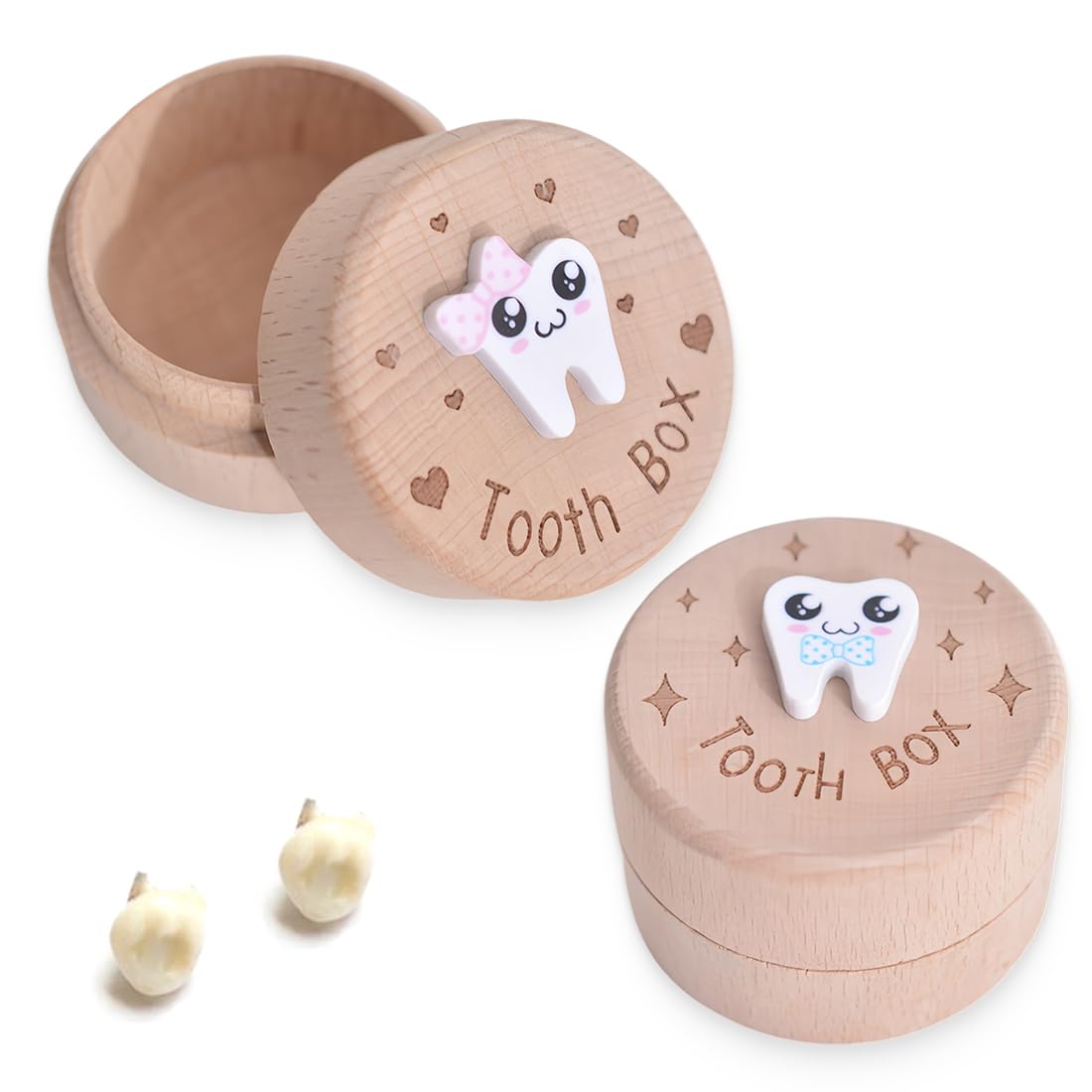 NJCXOLA 2 Piezas Caja Dientes de Leche, Borde Liso Guardar Dientes, con Estampado Dibujos Animados Caja Guardar Dientes, Regalo para Niña Niño, como Recordatorio Primer Diente