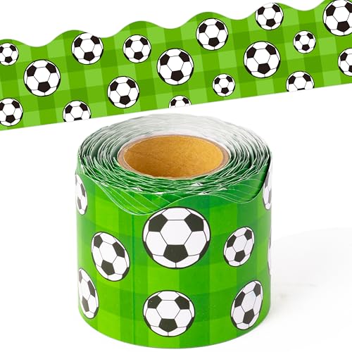 Image of BeYumi Soccer Sport Border Trim - 65ft Back to School Soccer Sport on Green Scalloped Rolled Border Trim Football Sports Ball Theme Bulletin Board Set Party School Classroom Chalkboard Wall Decoration