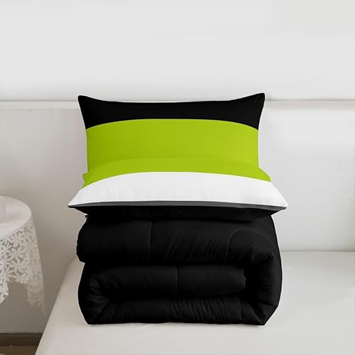 Miniatura 7 de Erosebridal Juego de edredón geométrico, edredón de plumón verde, negro y gris, juego de ropa de cama moderno de retazos a rayas para niños y