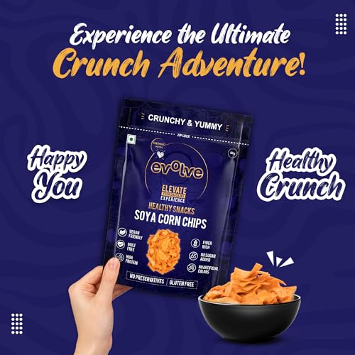 Image of Evolve Soya Corn Chips Healthy Snacks for Kids, Adults | High Protein, Vacuum Cooked, No Artificial Flavors or Colors | Ready to Eat - 50g