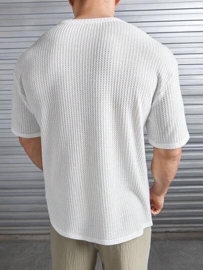Image of Men Solid Waffle Round Neck Oversized /Dropshoulder |Baggy| Summer T Shirt for Ment Shirt
