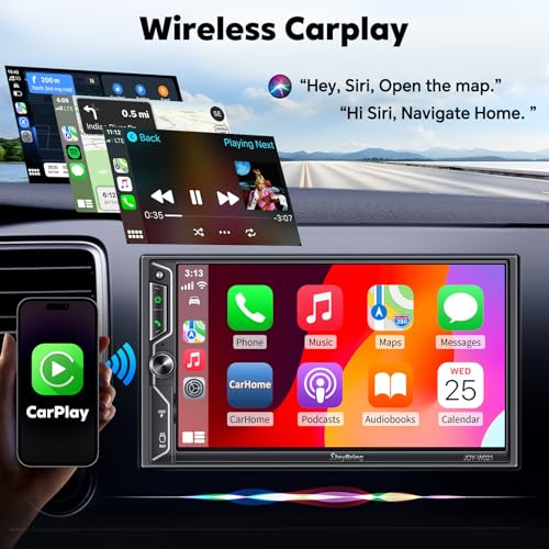 Image of [QLED Screen Upgrade] 7 inch Double Din Car Stereo with Wireless Apple CarPlay and Android Auto, 240W Powerful Sound, 4.2-Channel Audio Output, Bluetooth, MirrorLink, Backup Camera, AM /FM Car Radio