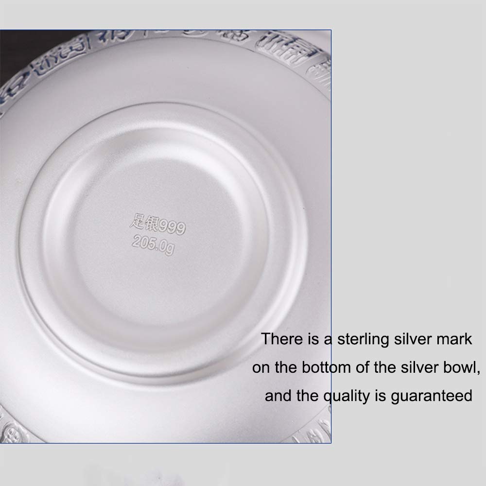 Bols à Grains en Argent Sterling, Bols à salades, Bols à Soupe, Bols de Riz, Bols de pâtes, Bols de Desserts, Bols de Fruits, Vaisselle en Argent de qualité Alimentaire,Blessing 280ML