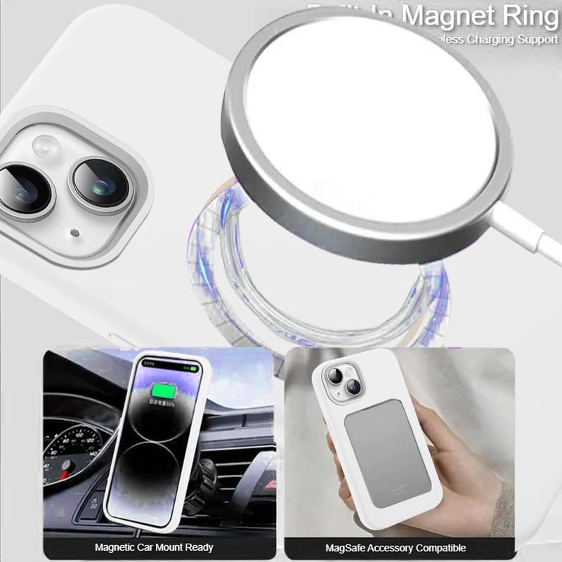 Image of LuxuryKase Silicone Magnetic Case for iPhone 15 Plus | Soft Microfiber Lining | MagSafe Support | Shockproof Protective Cover | Precise Cutouts | Slim Fit Design - White