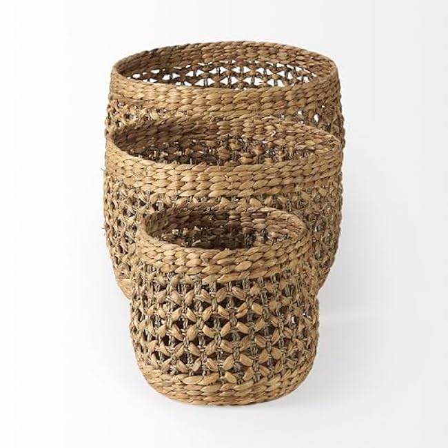 Mercana Dakota Medium Brown Seagrass Round Basket in Set Of 3