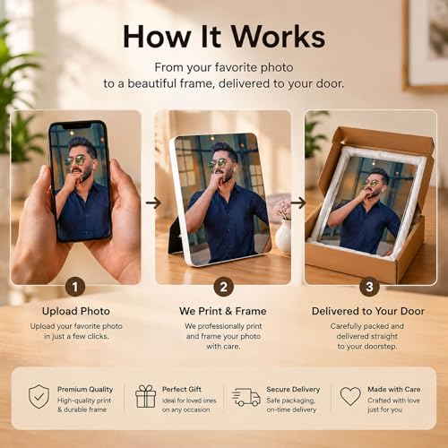 Image of Personalised Glossy Table Photo Frame | Photo Frame Customised Gift for Couple Wife Husband | Anniversary Birthday | HD Print | WPC | 6x8 Portrait