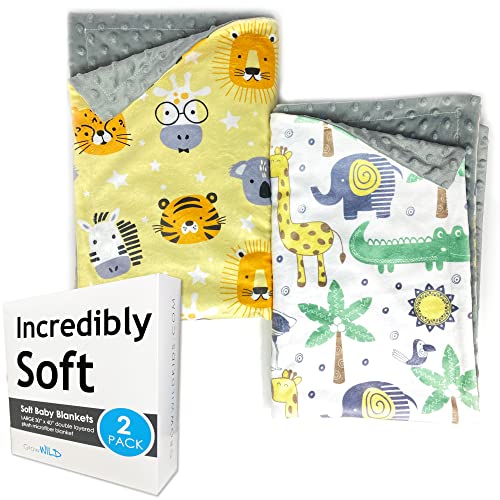 Image of Baby Blankets for Boys & Girls, Soft Minky Blanket 30x40 | 2-Pack of Large Baby Blankets Unisex | for Travel, Nursery, Stroller, Swaddle or Receiving Blankets (Safari)