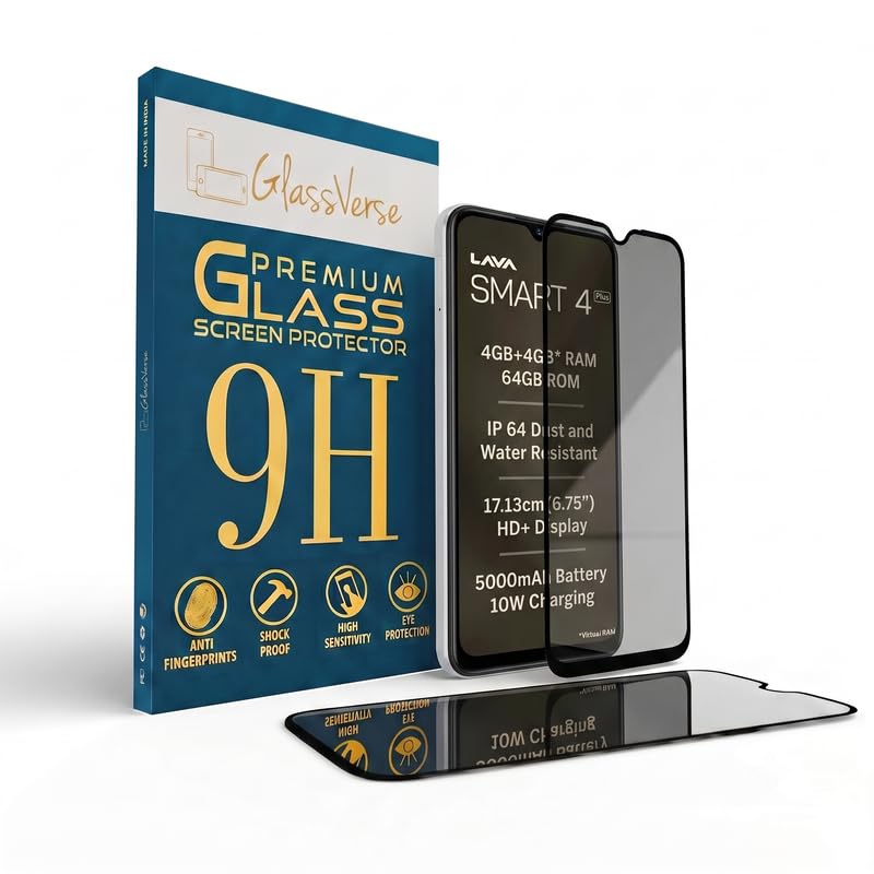 GlassVerse® Ultra Privacy Tempered Glass For Lava Smart 4 Plus (Pack Of 2) with Free Installation Kit. Edge To Edge. (In-Screen FingerPrint Lock will not work with the Privacy Guard) - 6.75 inch-image-0